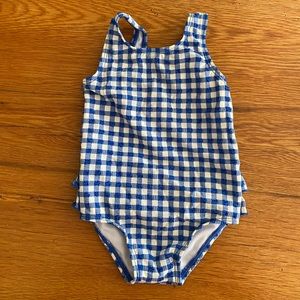 Baby Boden Girls one piece gingham blue